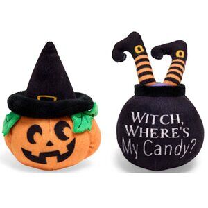 NWT ~ Bootique Pumpkin & Witch Plush Dog Toy Set, Small, Pack of 2